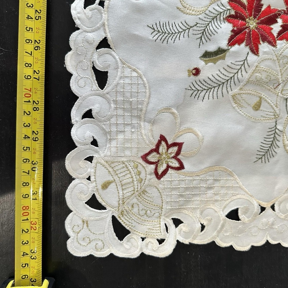 VTG New Poinsettia Cutwork‎ Table Piece Cream Rectangle Christmas Centerpiece - Picture 5 of 6